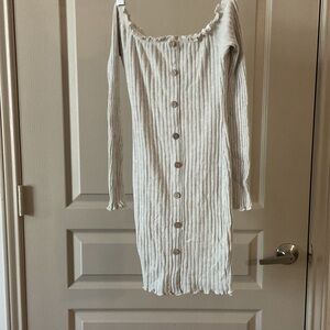 Fashion Nova Cream Long Sleeve Button-Down Dress